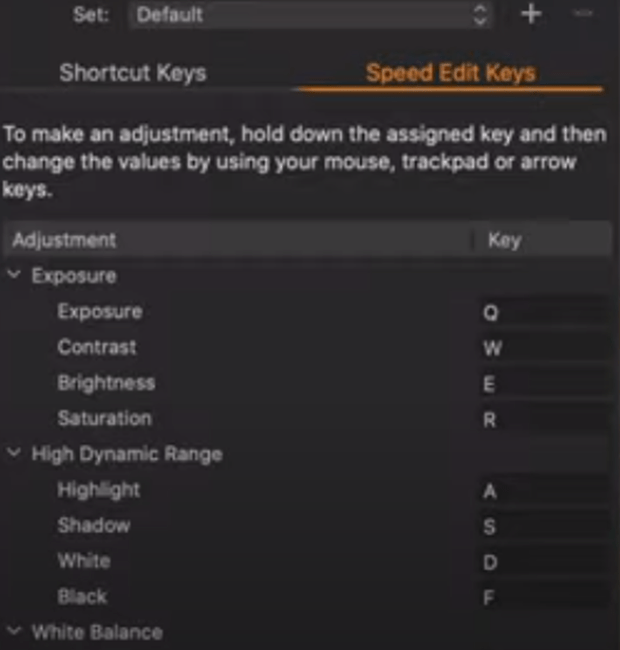 Speed Edit Keys