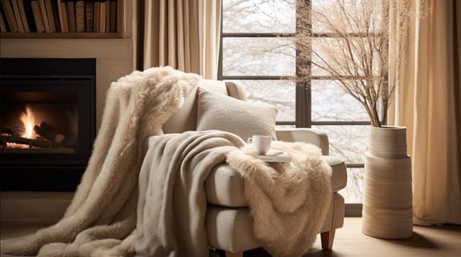 A Cozy Reading Nook with a Throw Blanket and Textured Pillow