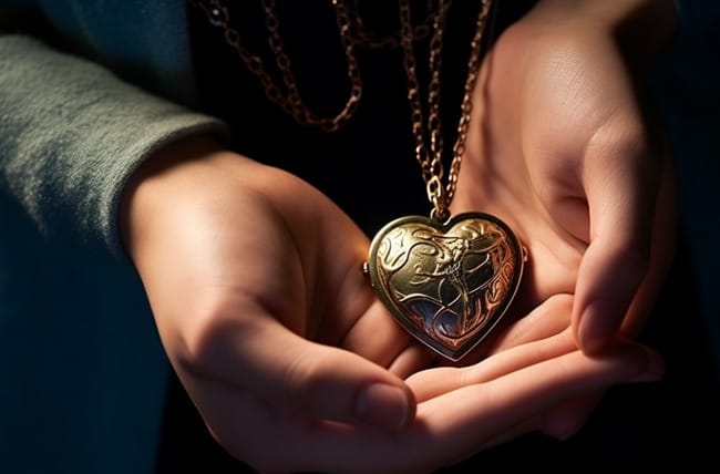 Two Hands Clasping a Heart Shaped Locket