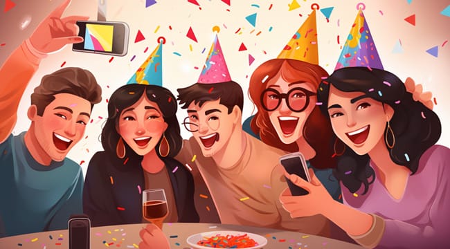 Virtual Birthday Party Where Friends Gather on a Video Call