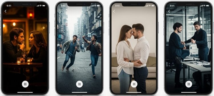 Comparison of four popular mini drama apps showing different viewing experiences on smartphone screens